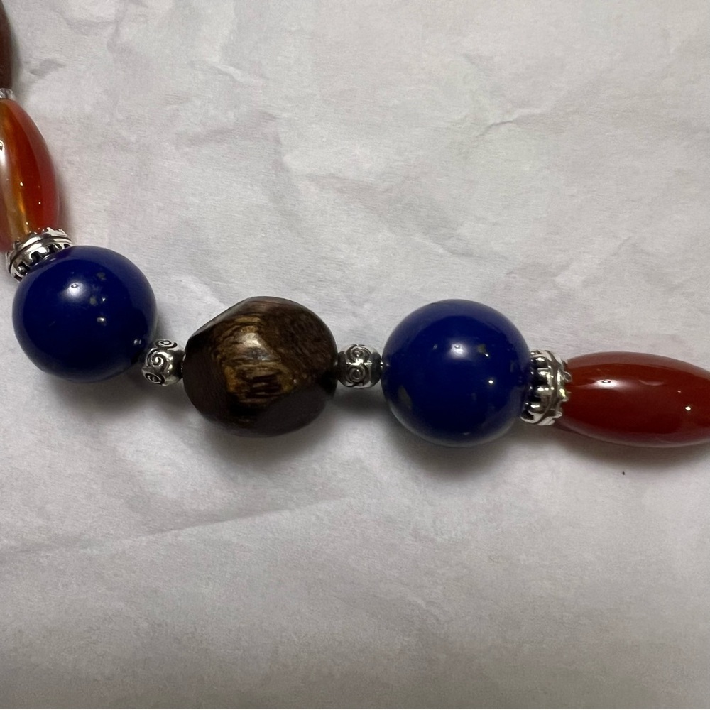 Brighton SOL Blue Orange and Brown Beaded Silverplated Adjustable Necklace New - Picture 6 of 8